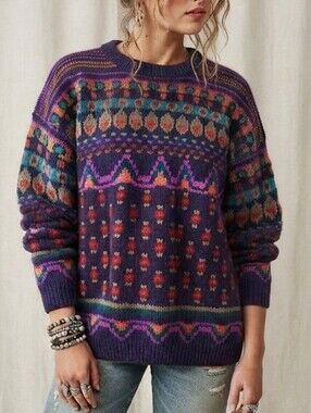 VTG Wool Oversized Baggy Hand Knit Sweater  Sz M Fits Large Boho Indiesleeze Fun